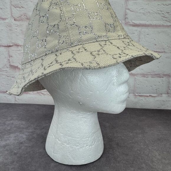 Gucci GUCCI Canvas Lame GG Monogram Bucket Hat M Silver - Picture 6 of 10